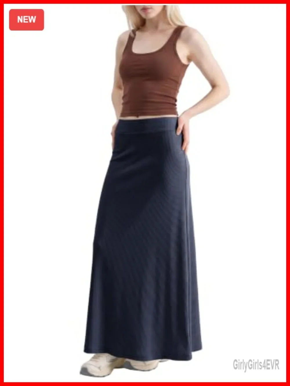 Women's High Waisted A-Line Maxi Skirt Pull On Flowy Elastic Waist